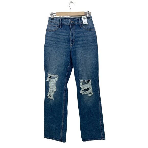 Hollister Size 5R Ultra High-Rise Dad Jeans W27‎ L31 Blue Denim Distressed NWT - Picture 1 of 9